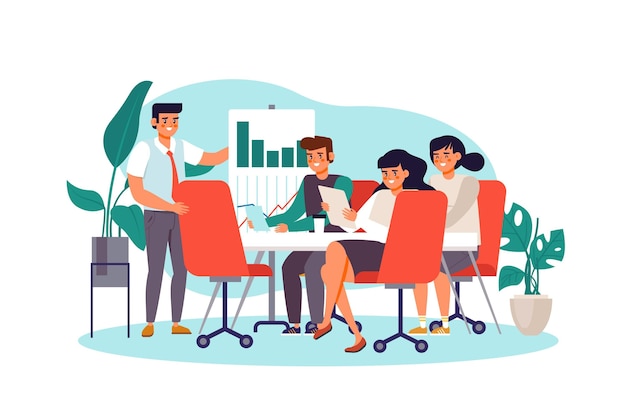 Flat people on business training illustration