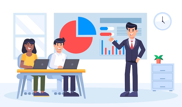 Flat people on business training illustration