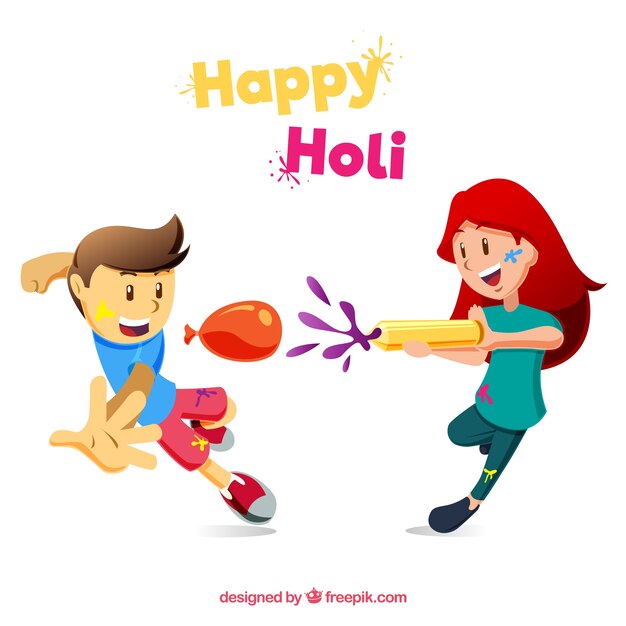 Flat people celebrating holi festival 