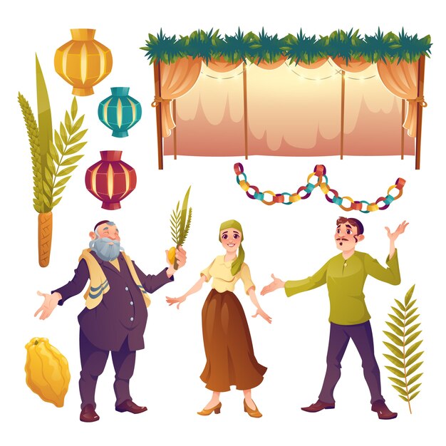 Flat people celebrating sukkot