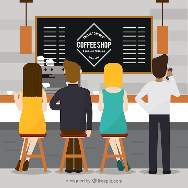 Free vector flat people in a coffee shop