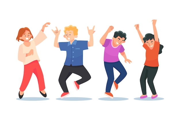 Flat people dancing together