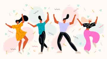 Free vector flat people dancing with confetti