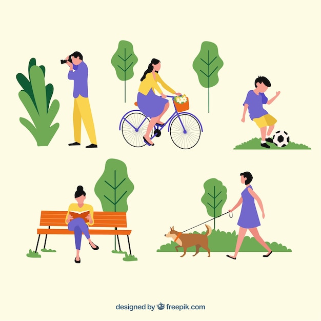 Free vector flat people doing leisure outdoor activities