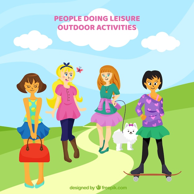 Free vector flat people doing leisure outdoor activities