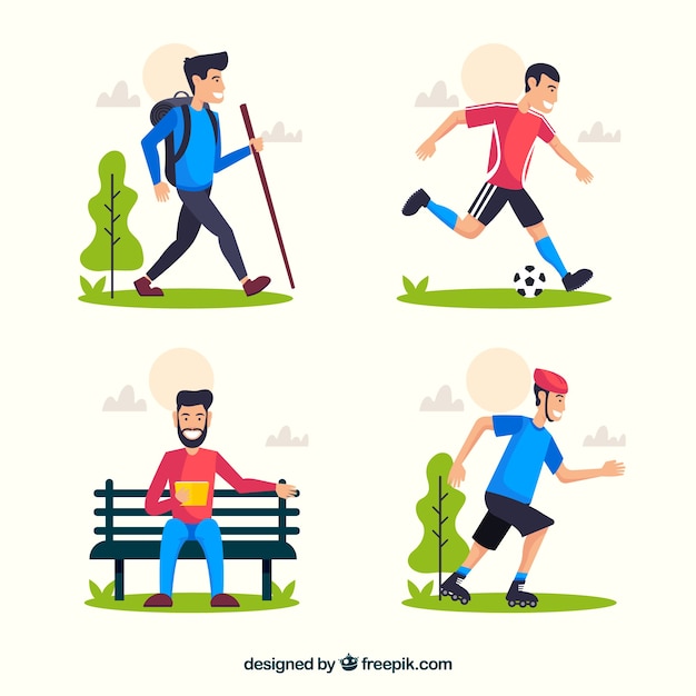 Free vector flat people doing leisure outdoor activities