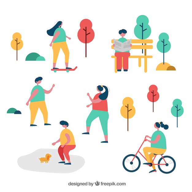 Free vector flat people doing leisure outdoor activities