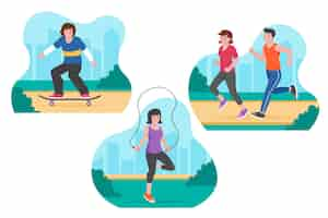 Free vector flat people doing outdoor activities pack