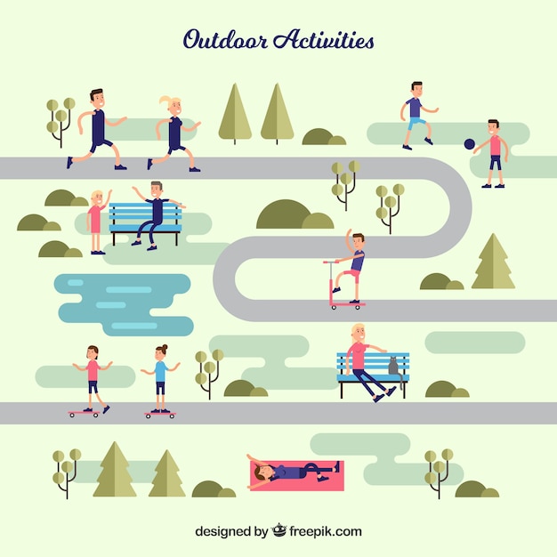 Flat People Engaging in Outdoor Activities Vector Templates