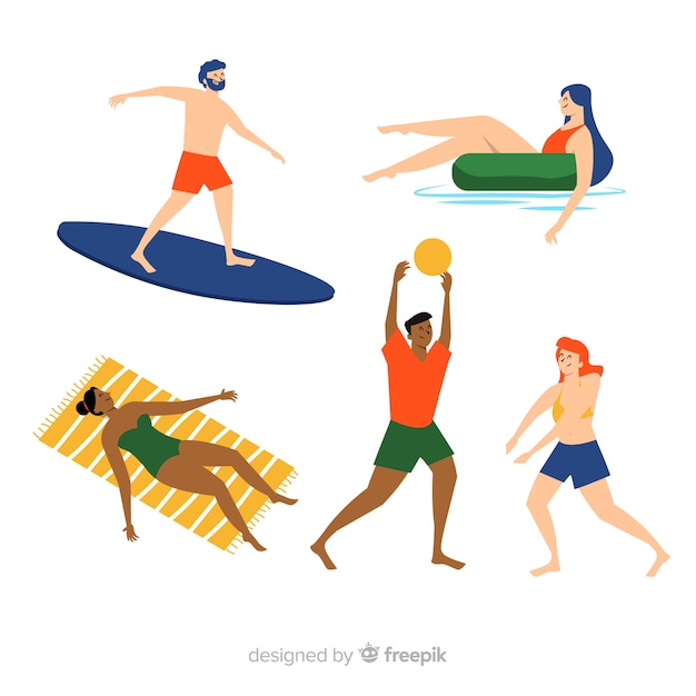 Free vector flat people enjoying summer collection