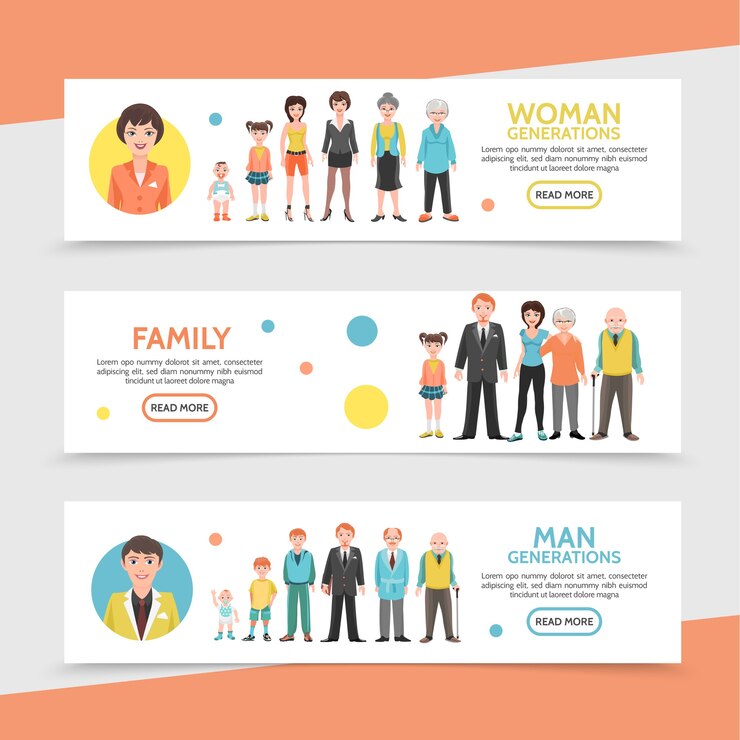 무료 Vector 플랫 사람들 세대 가로 배너