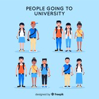 Бесплатное векторное изображение Плоские люди идут в университет