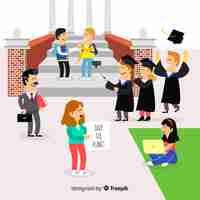 Free vector flat people going to university collection