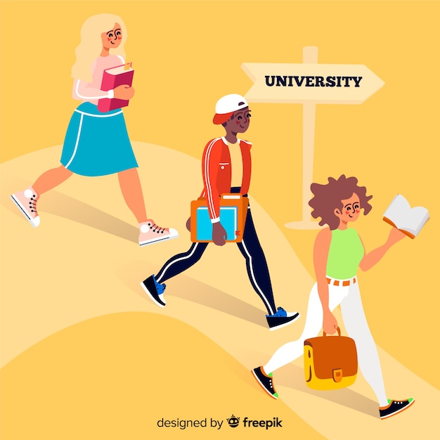 Free vector flat people going to university collection