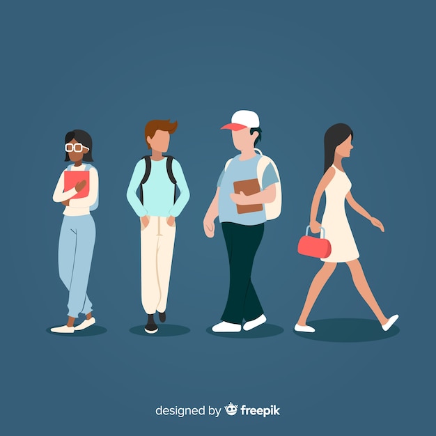 Free vector flat people going to university collection