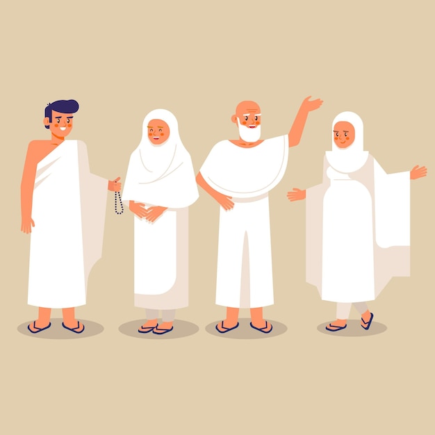 Flat people in hajj pilgrimage illustration