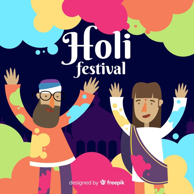 Flat people holi festival background