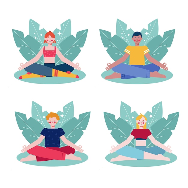 Free vector flat people meditating collection