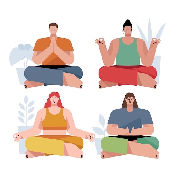 Free vector flat people meditating illustrated