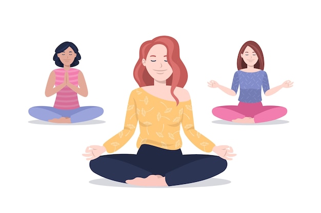 Free vector flat people meditating illustration