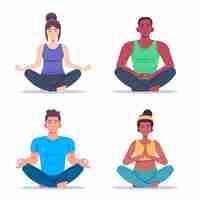 Free vector flat people meditating illustration