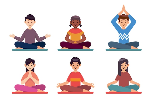 Flat people meditating illustration