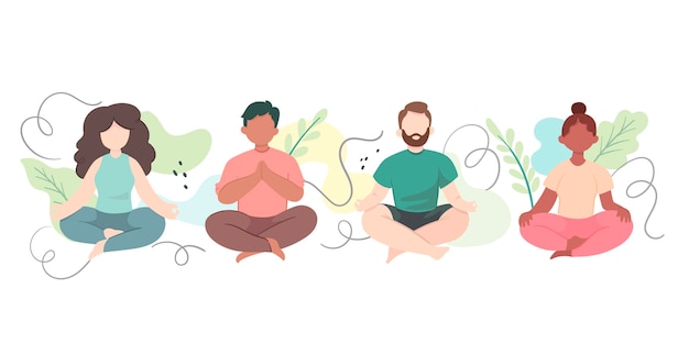 Flat people meditating