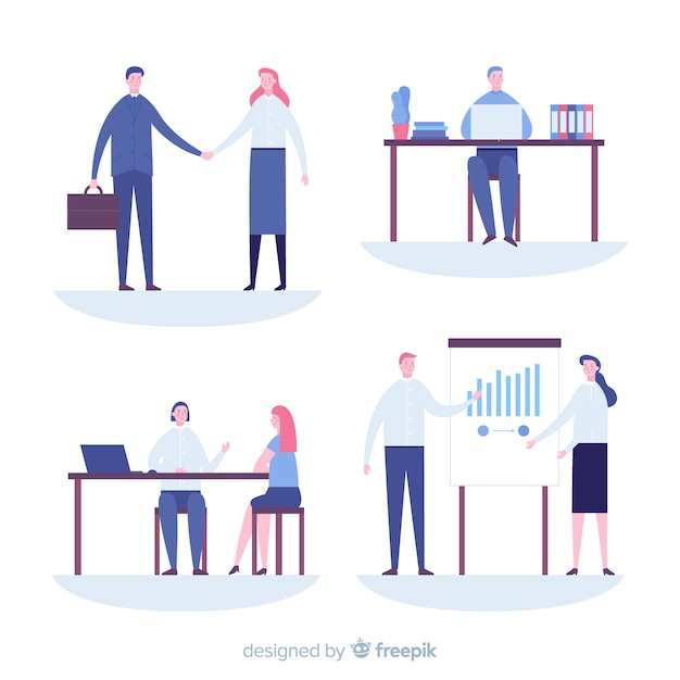 Free vector flat people scenes at office