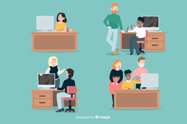 Free vector flat people scenes at office