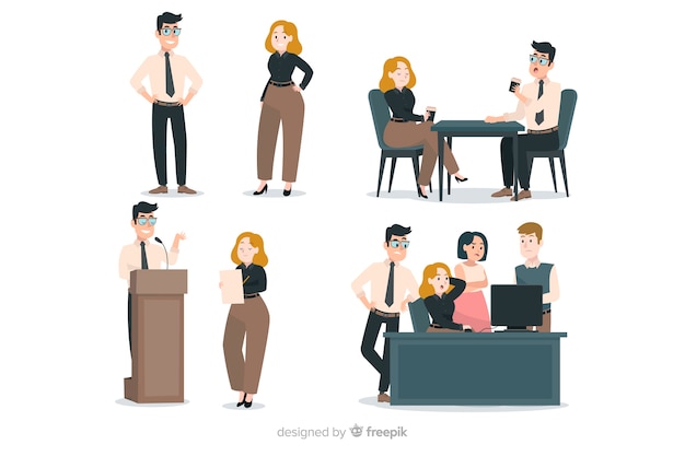 Free vector flat people scenes at office