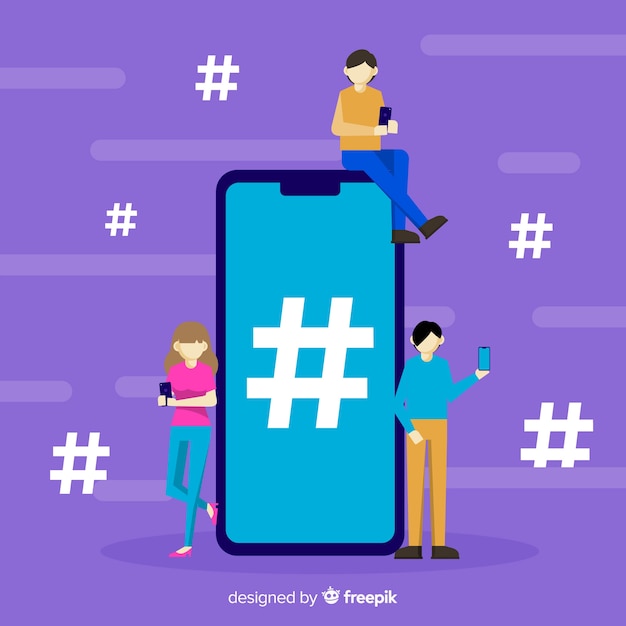 Free vector flat people social media hashtag symbol background