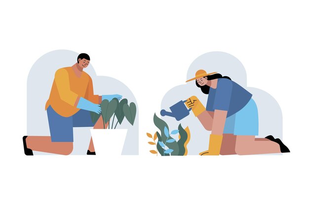 Free vector flat people taking care of plants collection