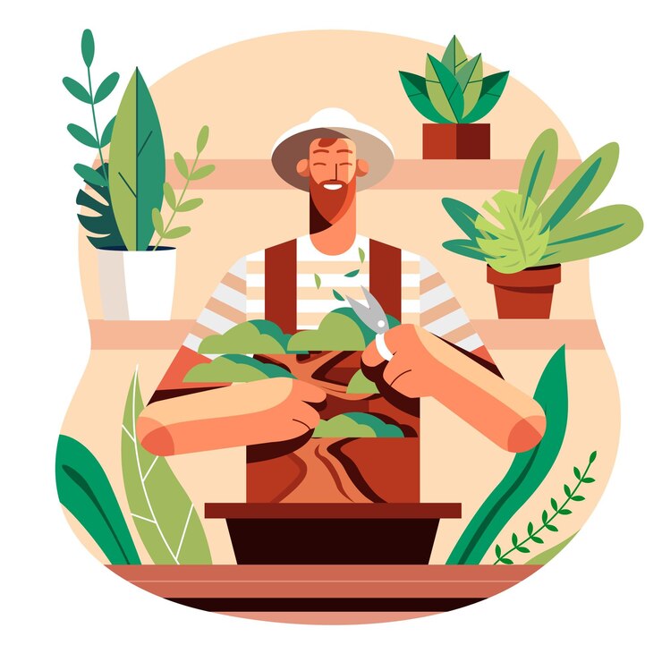 Free Vector flat people taking care of plants