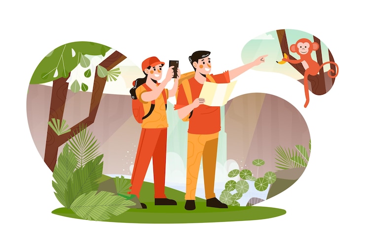 Free Vector flat people taking photos of monkey