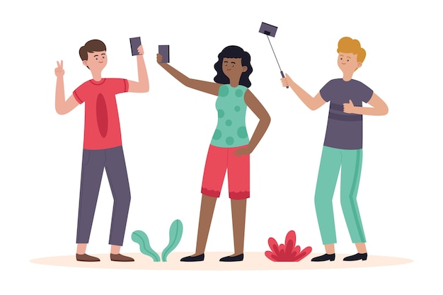 Free vector flat people taking photos with phone