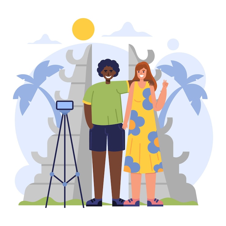 Free Vector flat people taking photos with smartphone