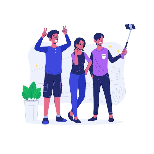 Free vector flat people taking selfie together