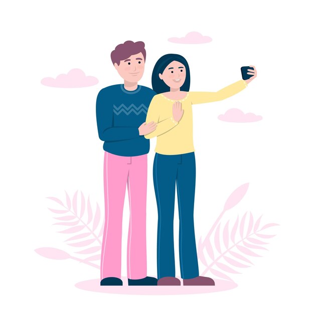 Flat people taking selfies together