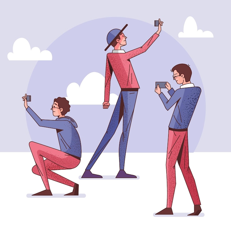 Free Vector flat people taking selfies with smartphone