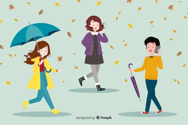 Free vector flat people walking in autumn