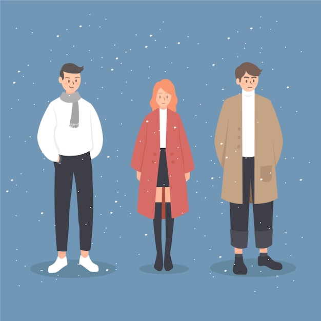 Free vector flat people wearing winter clothes