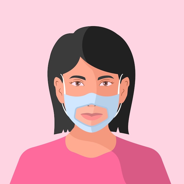 Persone piatte con maschera facciale trasparente per non udenti