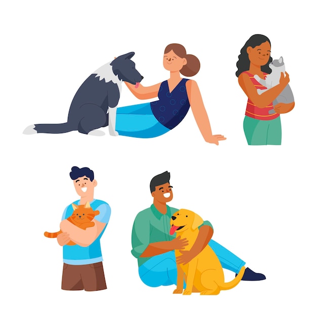 Free vector flat people with pets collection