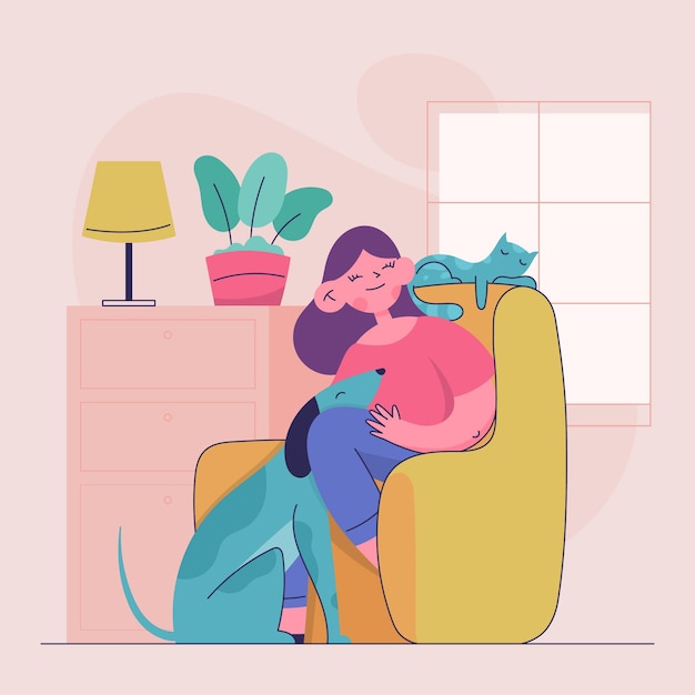 Free vector flat people with pets illustrated