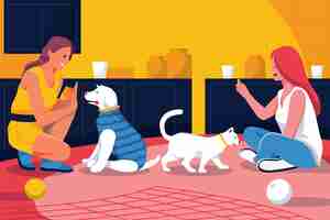 Free vector flat people with pets indoors