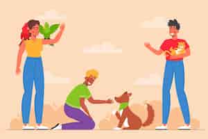 Free vector flat people with pets outside