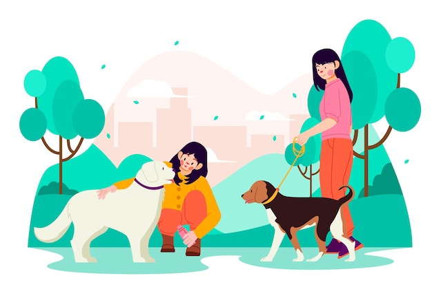 Бесплатное векторное изображение Плоские люди с домашними животными