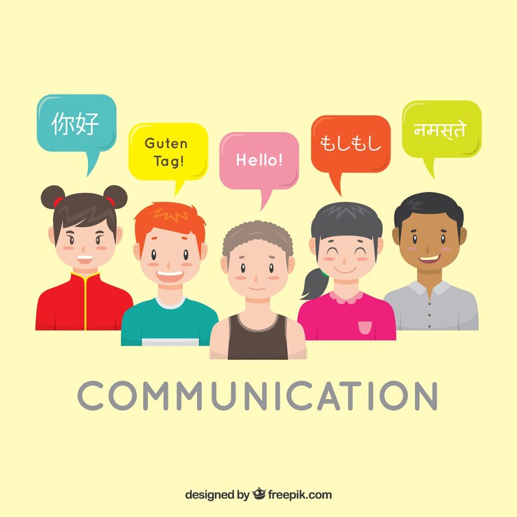 मुफ़्त वेक्टर flat people with speech bubbles in different languages