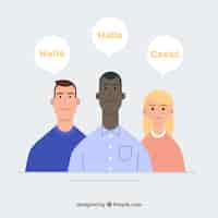 Free vector flat people with speech bubbles in different languages