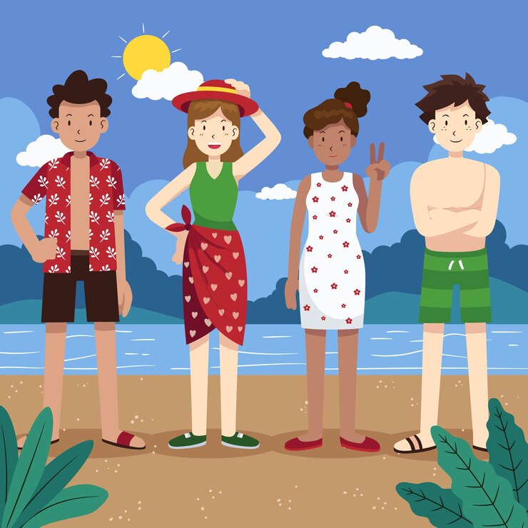 मुफ़्त वेक्टर flat people with summer clothes collection